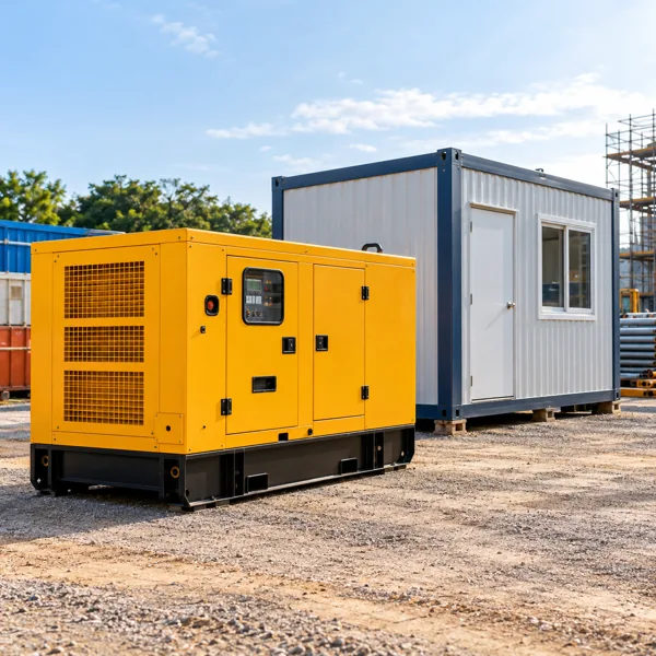 Enclosed generator and portable site office in an equipment yard